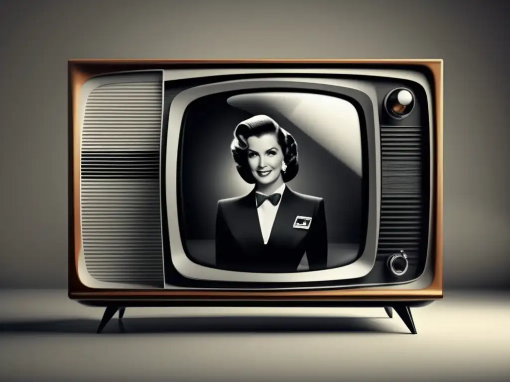Una televisión vintage en una sala moderna muestra presentadores destacados de televisión en blanco y negro, evocando nostalgia y legado