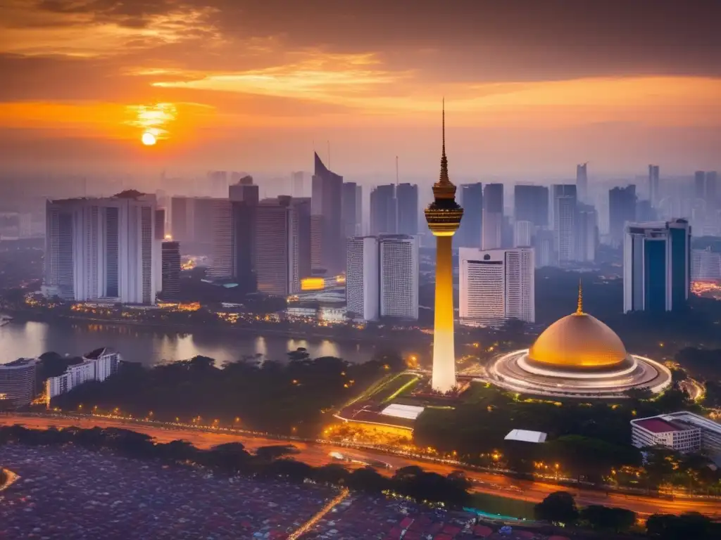 Una vista aérea impresionante de Yakarta, Indonesia, con rascacielos, infraestructura moderna y calles llenas de actividad