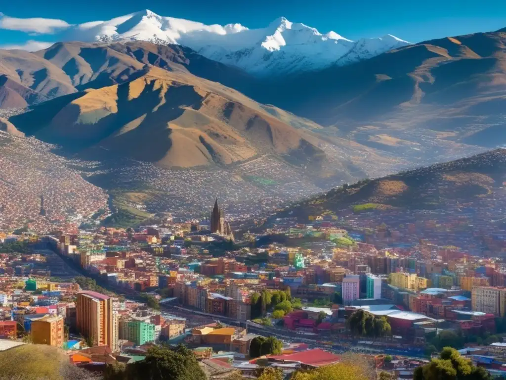 Vista aérea de La Paz, Bolivia, con los Andes nevados de fondo