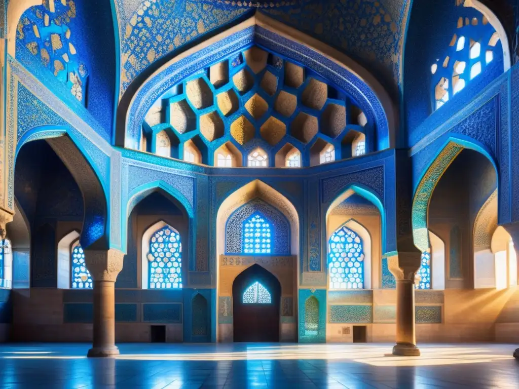 Vista detallada del magnífico diseño arquitectónico de la Gran Mezquita de Isfahán, legado selyúcida que moldeó Medio Oriente