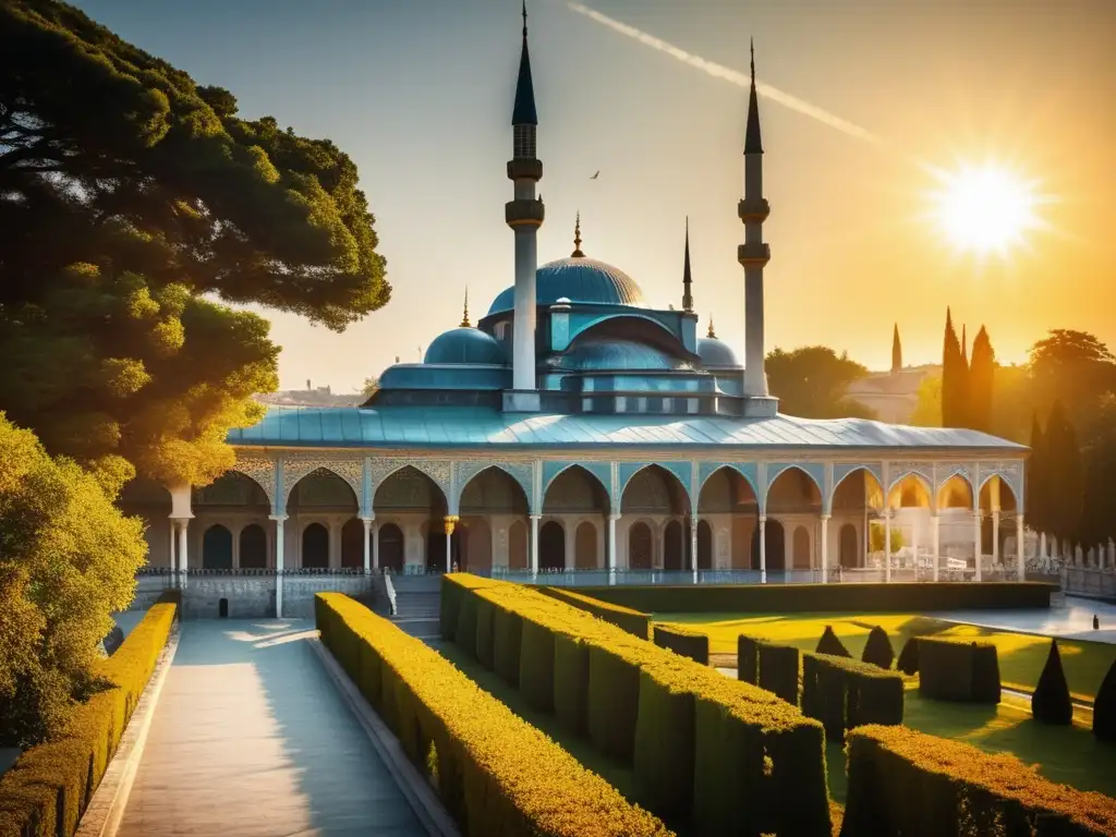 Descubre la majestuosidad del Palacio de Topkapi en Estambul, Turquía Una vista impresionante del histórico Palacio de Topkapi en Estambul, Turquía, con su arquitectura intrincada y exuberantes jardines