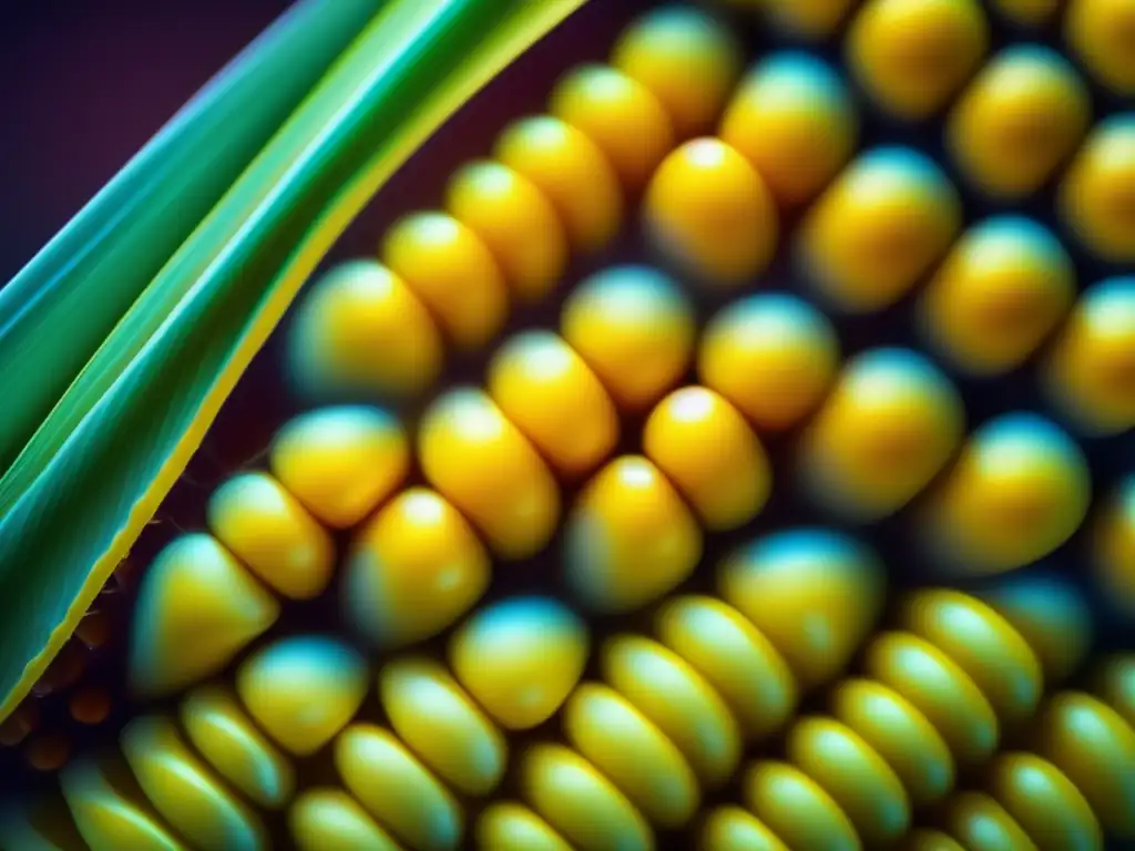 Una vista microscópica detallada de células de maíz revela intrincados patrones de material genético