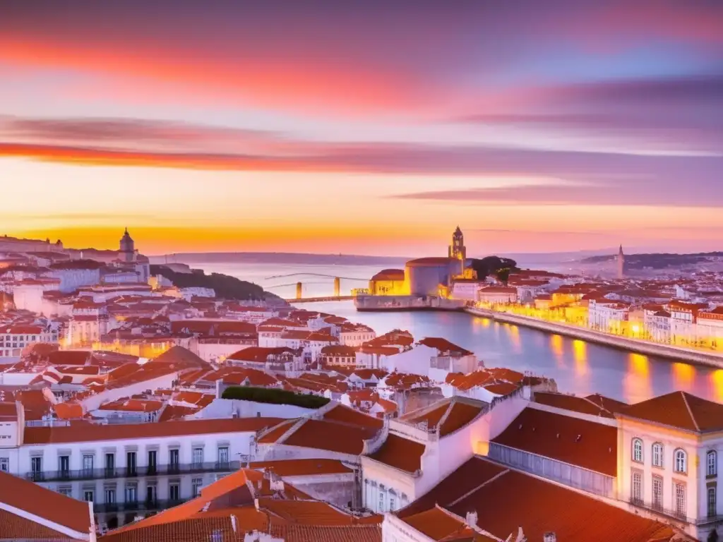 Una vista panorámica de Lisboa, Portugal, con sus icónicos techos rojos y el río Tajo