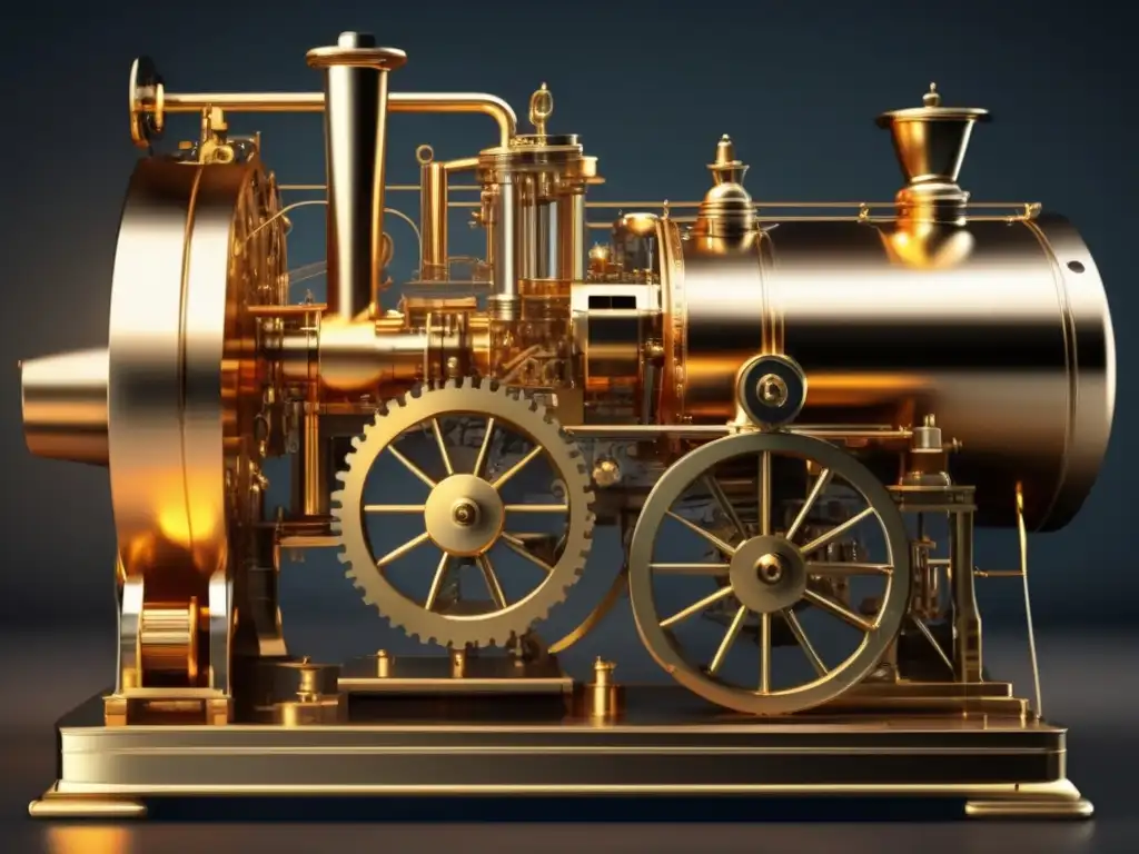 Una representación visual impactante de la importancia de la máquina de vapor de James Watt, con detalles intrincados y una estética moderna y pulida