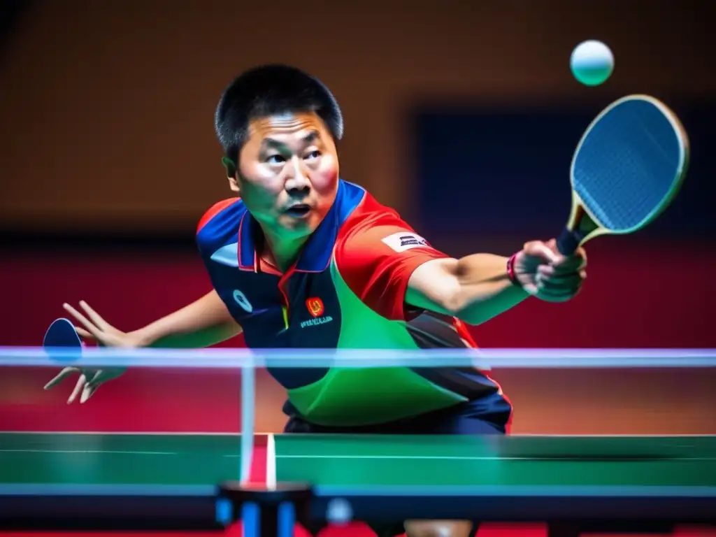 Deng Yaping sirve con elegancia una pelota de pingpong, con intensa determinación